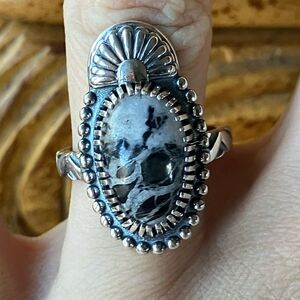 White Buffalo Sterling Silver Ring Size 8